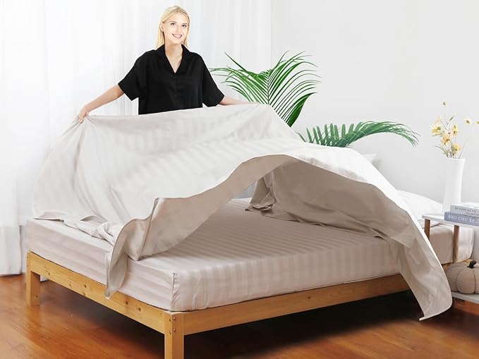 Flat Sheet Only Full Size, 400 TC 100% Egyptian Cotton Flat Sheet Striped - Image 6