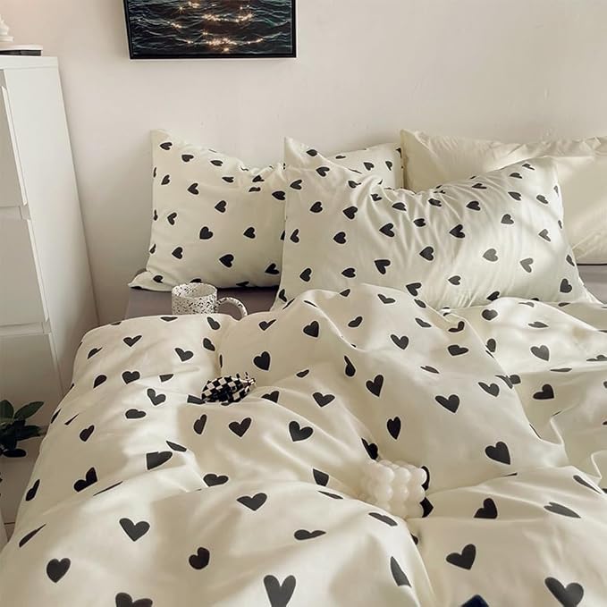 Nayoroom Black and White Heart Duvet Cover Queen Size Black Hearts Printed on - Image 5