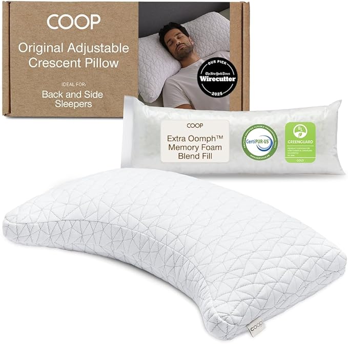 Coop Home Goods Original Crescent Adjustable Pillow, Queen Bed Pillows by CoopSleepGoods