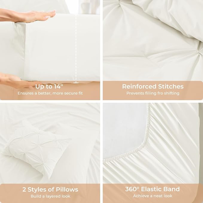 Sasttie California King Comforter Set, 7-Piece Bed in a Bag, Pintuck Bedding - Image 5