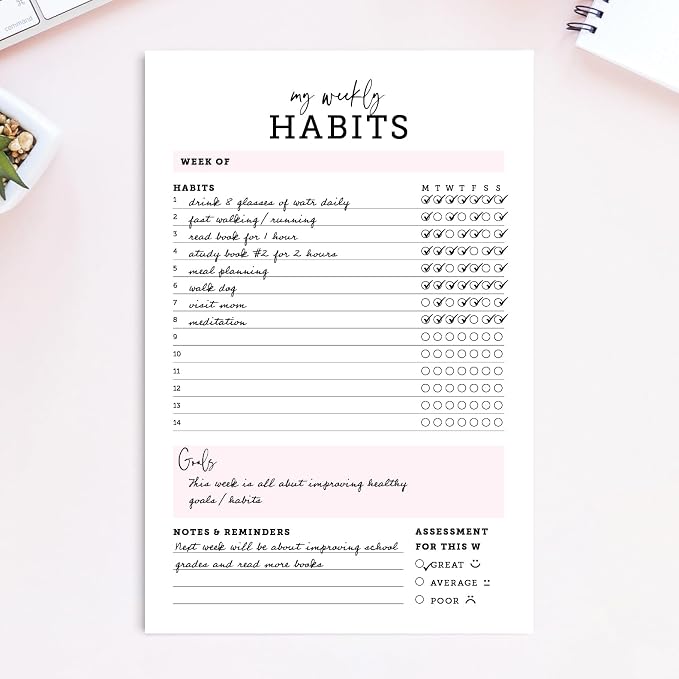 CARDAMONOLY Habit Tracker Notepad in Black and Light Pink- 50 Page Tear Off - Image 5