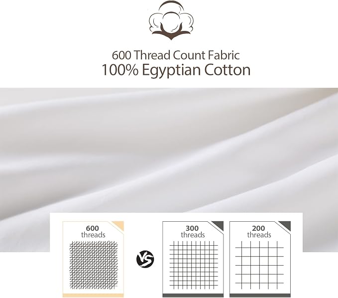 100% Egyptian Cotton Fitted Sheet Queen Size White, 600 Thread Count, 8-16" - Image 5
