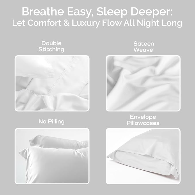 Pillow Cases King Size Set of 2 Pillowcases 100% Viscose from Bamboo Cooling - Image 4