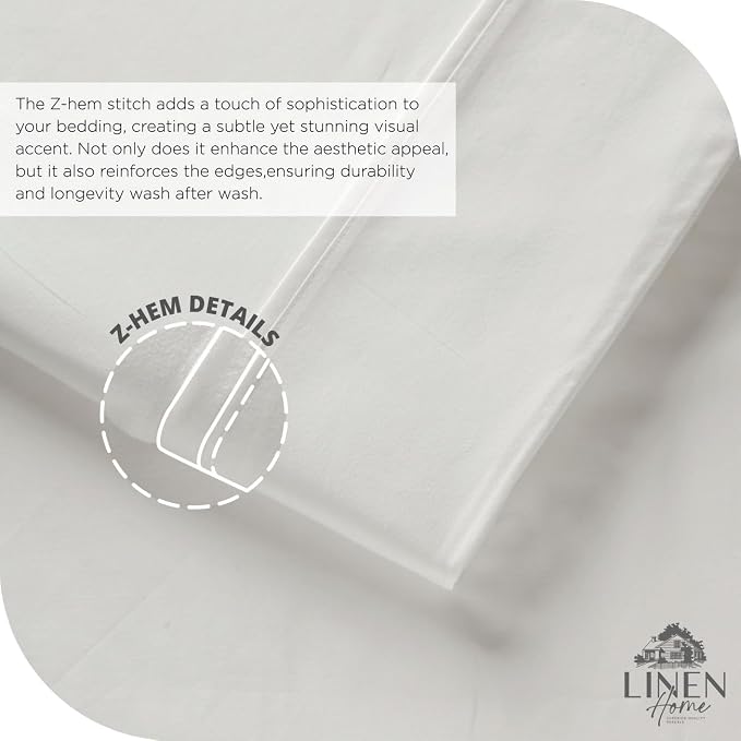 Linen Home 100% Cotton Percale Sheet Set, King Size, Snow White, Deep Pocket - Image 3