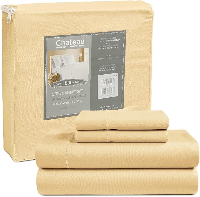 Egyptian Cotton Sheets Queen Size Bed Set, 800TC Deep Pocket Sheets Queen by CHATEAUHOMECOLLECTION