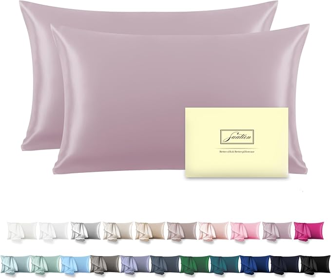 Silk Pillow Cases 2 Pack Soft Breathable and Sliky King Size Pillow Cases Set by Suatien