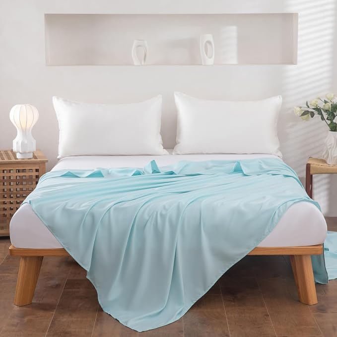 Twin Flat Sheet Only，66x96Inch Light Blue - Image 2