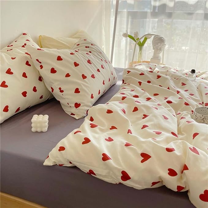 Nayoroom Heart Duvet Cover Full Size Cute Red Love Heart Printed on White - Image 5