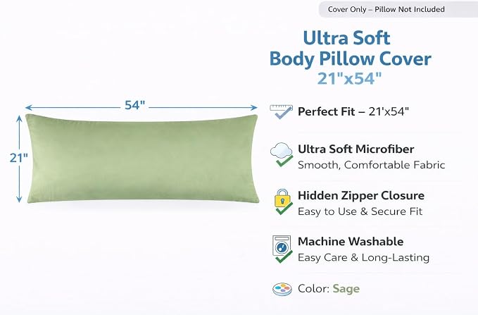 EVOLIVE Body Pillow Cover 21"x54", Ultra Soft Microfiber Pillowcase - Image 2