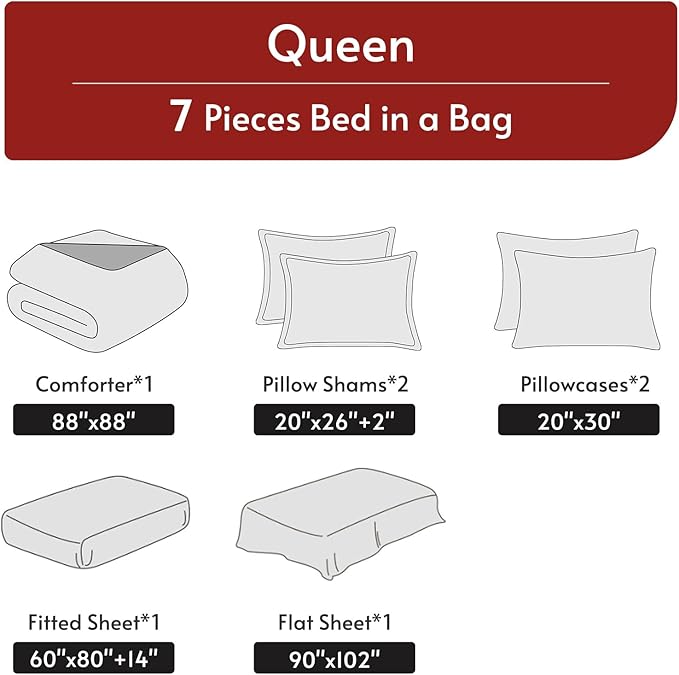 MUXHOMO 7 Pieces Queen Comforter Set, Reversible Bed in a Bag Queen Size - Image 5