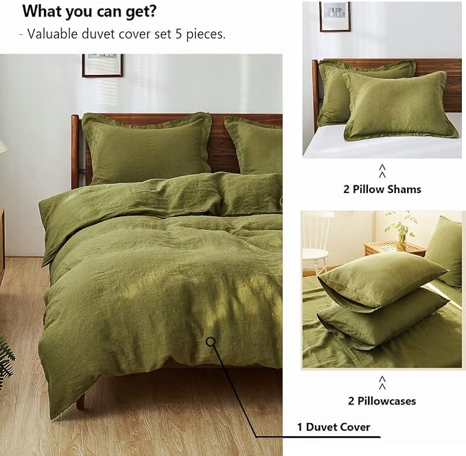 Simple&Opulence 100% Washed Linen Duvet Cover Set 5pcs Basic Style Natural - Image 4