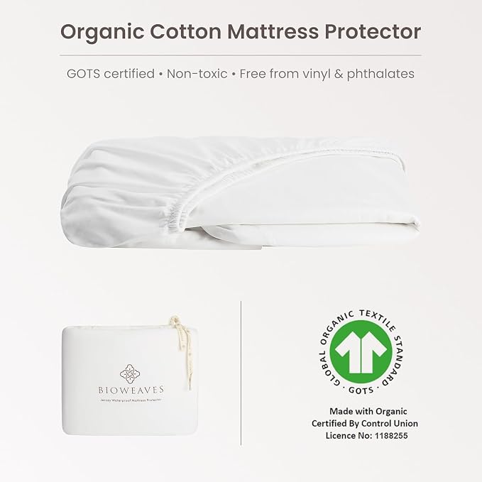 Bioweaves Organic Cotton Jersey Waterproof Crib Mattress Protector | 28" x 52" - Image 2