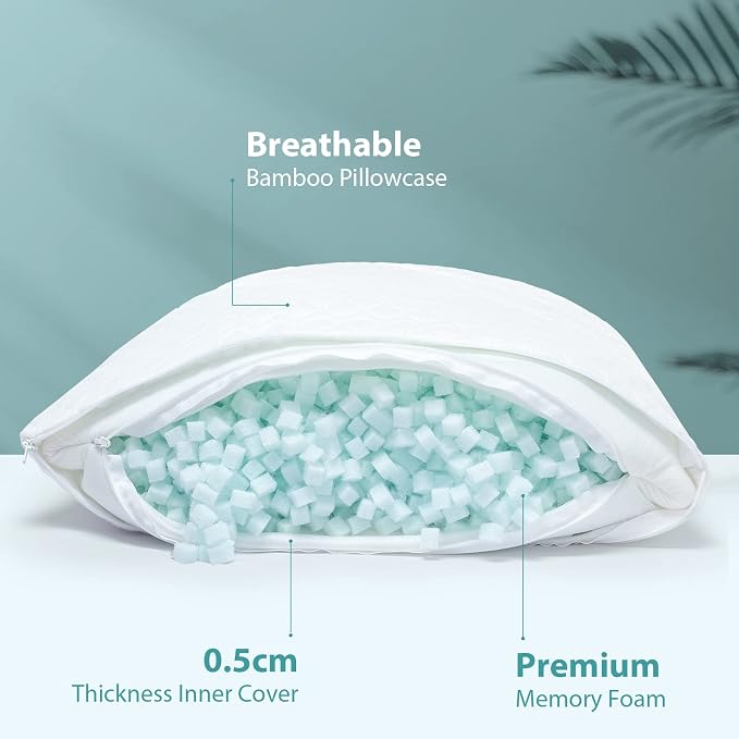Rainmr Memory Foam Pillows Queen Size Set of 2 - Image 2