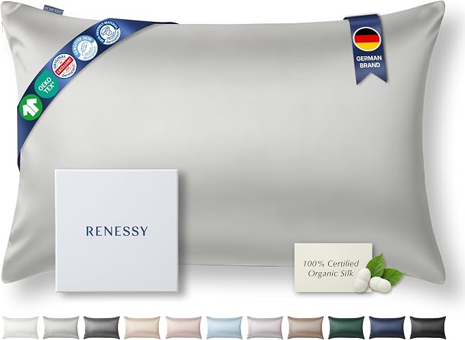 Premium Silk Pillowcase 100% Organic Mulberry Silk, 22 Momme, Grade 6A by RENESSY-GentlebyNature