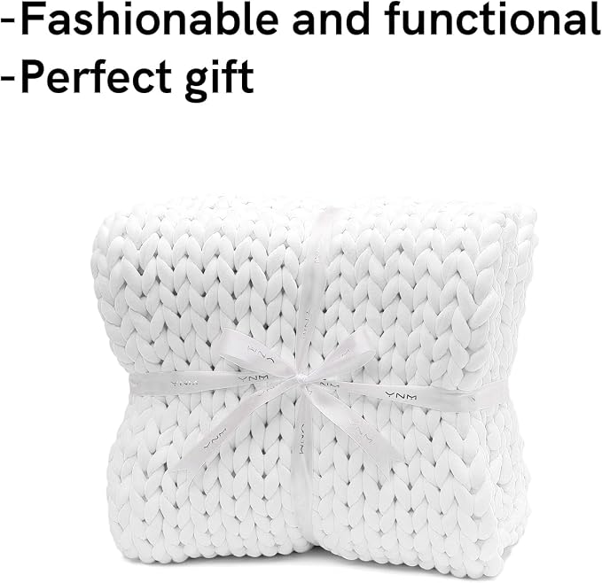 YnM Velvet Weighted Blanket, Handmade Chunky Knitted Design, Soft and Cozy - Image 4