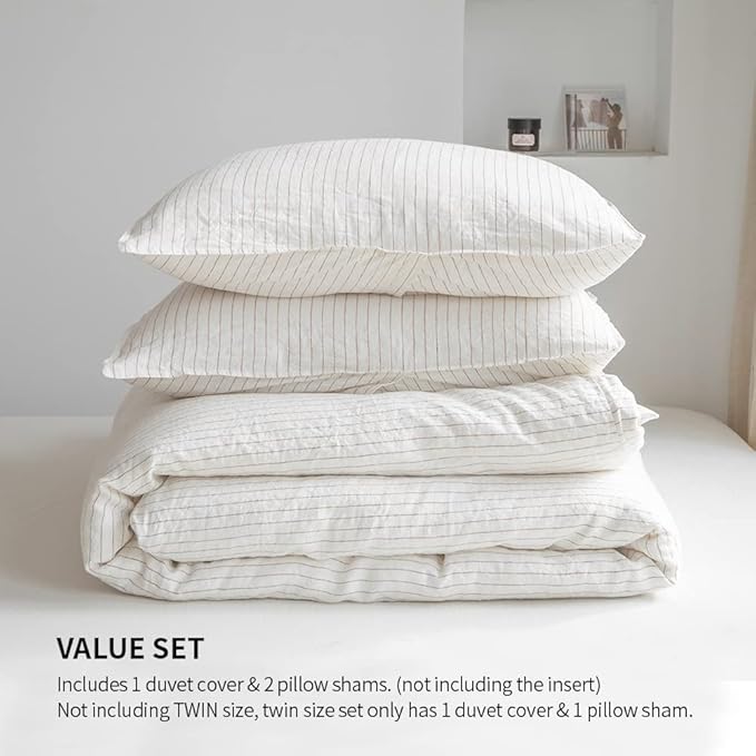 Simple&Opulence 100% Linen Duvet Cover Set 3pcs Yarn Dyed Vertical Pinstripe - Image 4