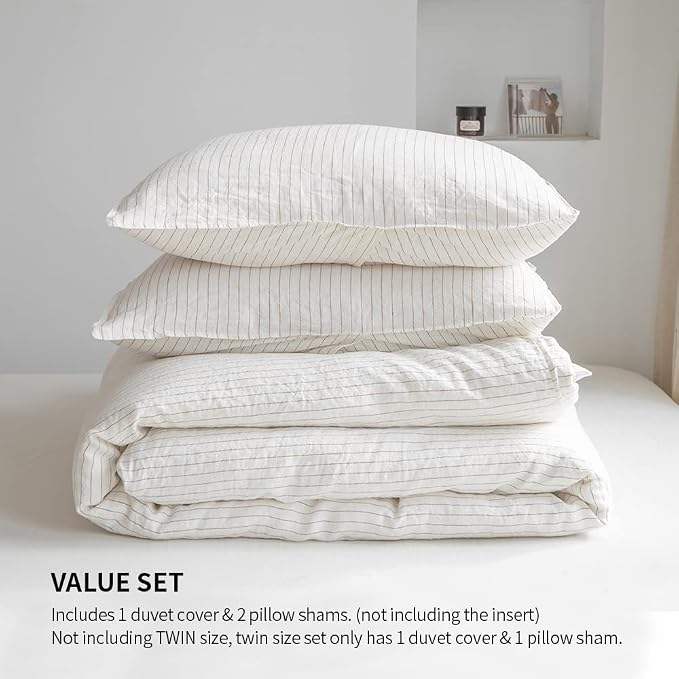 Simple&Opulence 100% Linen Duvet Cover Set 3pcs Yarn Dyed Vertical Pinstripe - Image 5