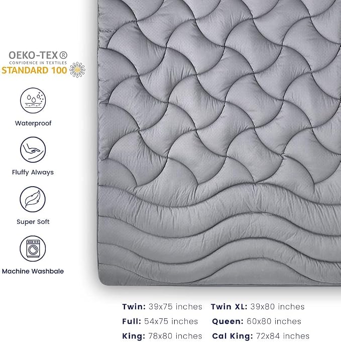 SLEEP ZONE Grey Waterproof Mattress Pad Full Size, Premium Soft Embossed - Image 6