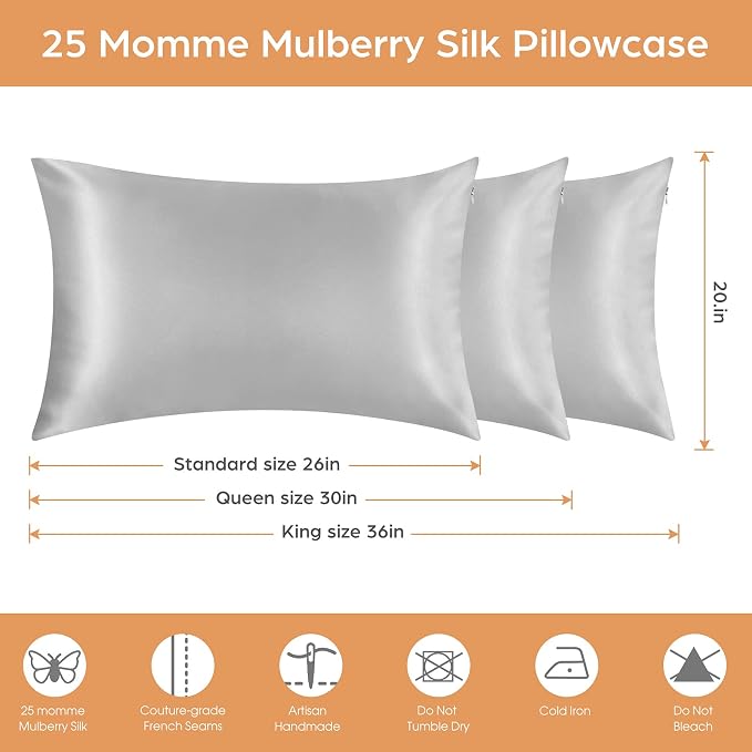 Silk Pillowcase for Hair and Skin, 2 Pack 100% Mulberry Silk Pillowcase 25 Momme - Image 7