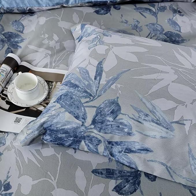 OAITE Duvet Cover King Size, Reversible Flower Blue Duvet Cover Set - Image 4