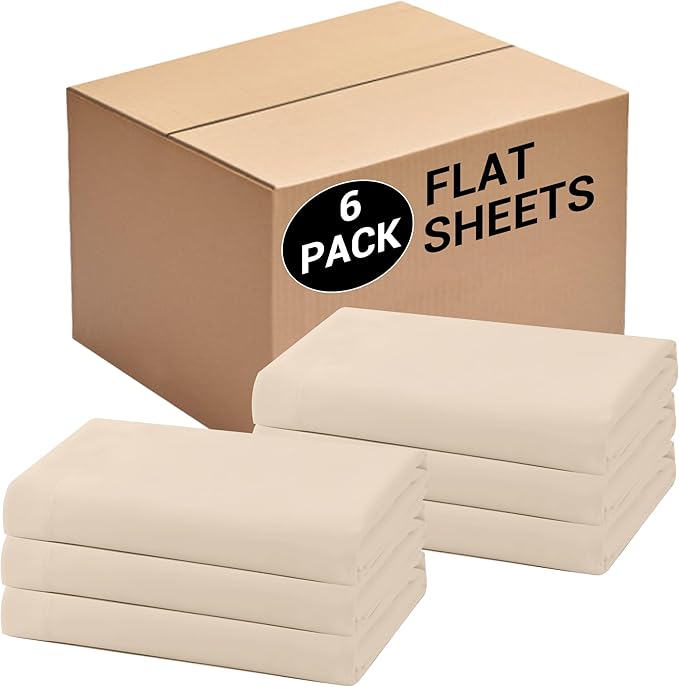 Bulk Full Flat Sheets Only, 6 Pack Quick Sort Top Bed Sheet, Color-Coded Label by Culve