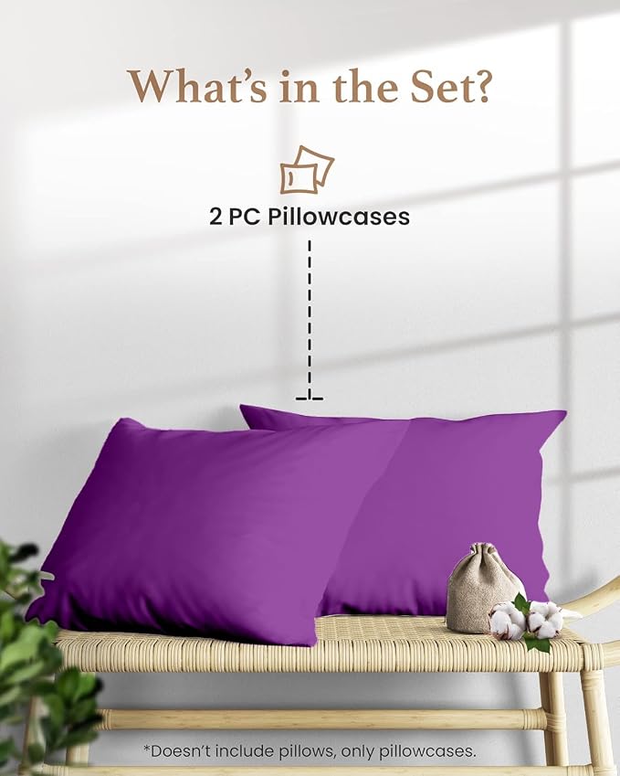 1000 TC Purple Standard Pillowcases Set of 2 100% Egyptian Cotton Pillow Cases - Image 2