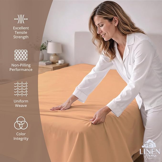 Linen Home 100% Cotton Percale 1 Flat Sheet, Full Size - Image 2