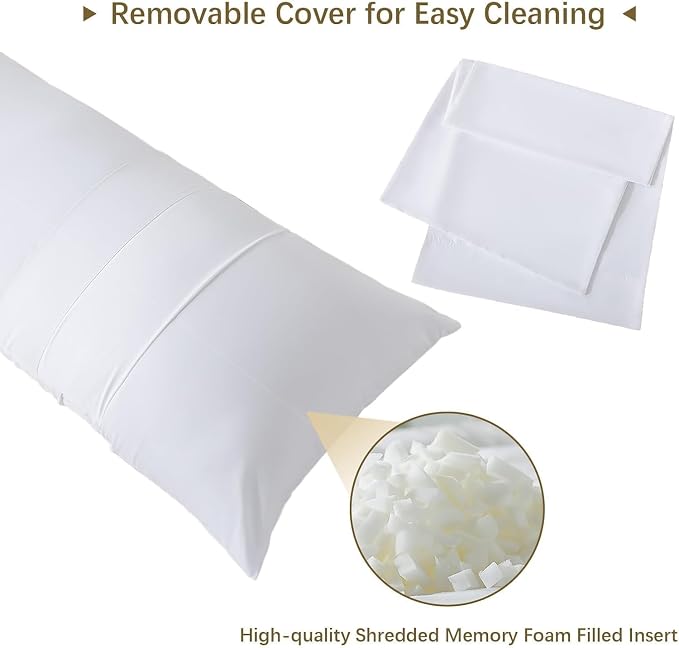 Memory Foam Body Pillow with Pillowcase, Soft Large Long Bed Pillow - Image 5