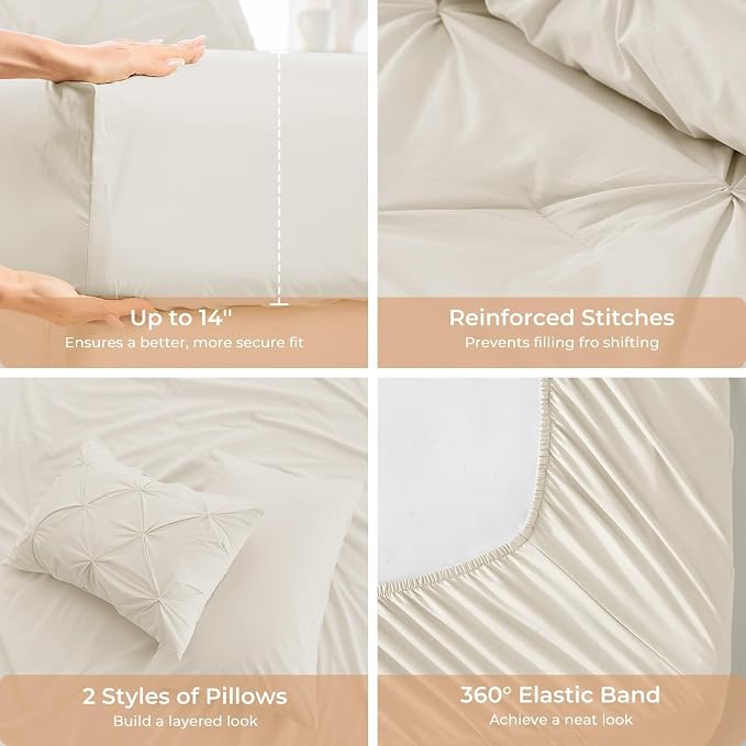 Sasttie Full Size Comforter Set, 7-Piece Bed in a Bag Double, Pintuck Bedding - Image 5