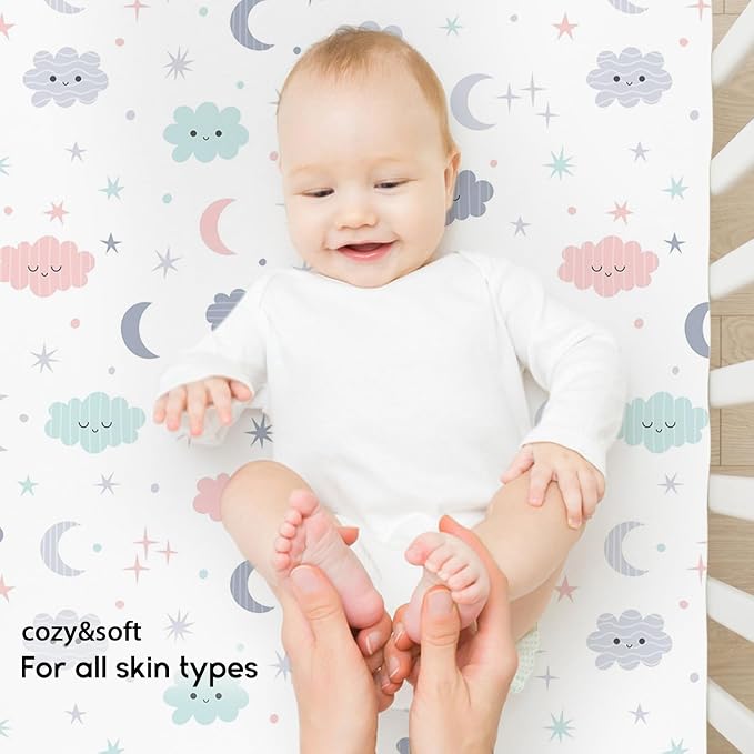 Yoofoss Pack and Play Sheets Fitted, Mini Crib Sheets 2-Pack - Image 4