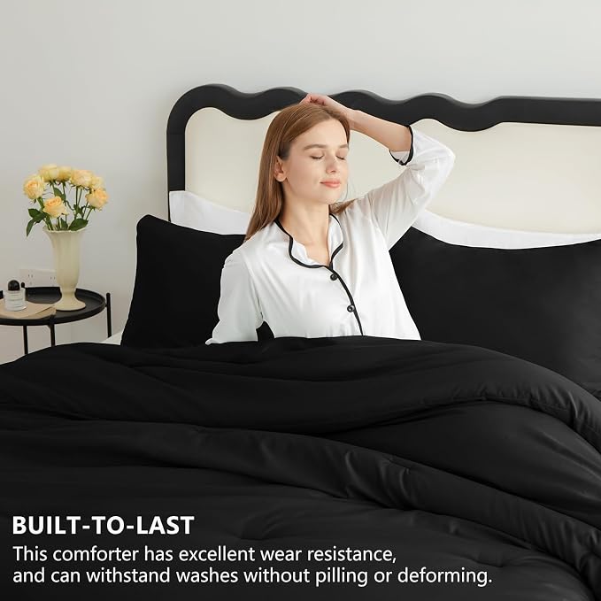 CozyLux Twin Comforter Black, 2 Pieces Twin Extra Long Comforter Set - Image 2
