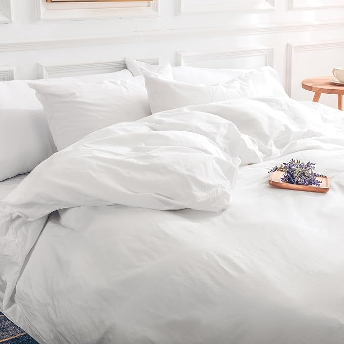 NEXHOME PRO Cotton Duvet Cover Set King Size Linen Feel White Organic Natural by NEXHOMEPRO