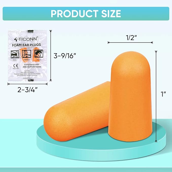TICONN 20 Pairs Foam Ear Plugs, Individually Wrapped 32dB NRR Noise Reduction - Image 2