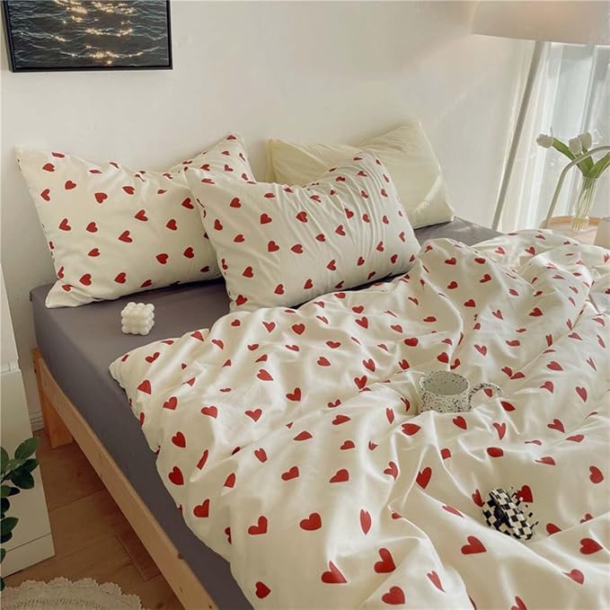 Nayoroom Heart Duvet Cover Full Size Cute Red Love Heart Printed on White - Image 3