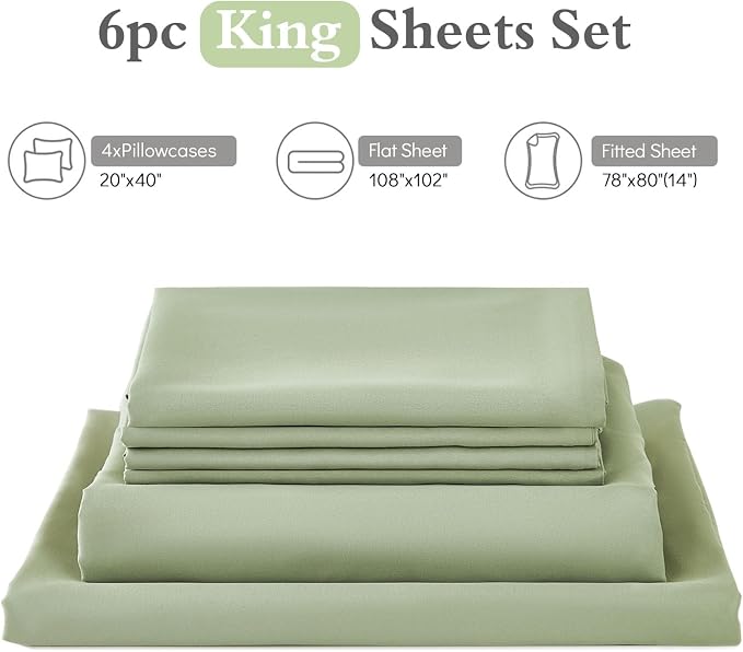 ILAVANDE Sage King Size Sheets Set 6 Piece, Super Soft 1800 Series Microfiber - Image 7