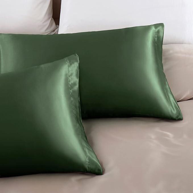 Aormenzy Satin Pillow Cases for Women Queen Size Set of 2, Woodland Green Satin - Image 5