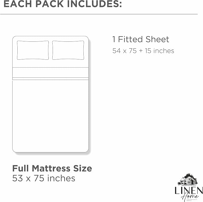 Linen Home 100% Cotton Percale Weave Fitted Sheet Full Size, Deep Pocket Fits - Image 6