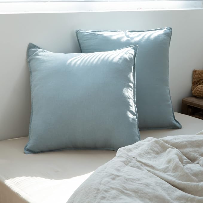 Simple&Opulence 100% Washed Linen Euro Shams 26'' x 26'' Pack of 2, Basic Style by SimpleOpulence