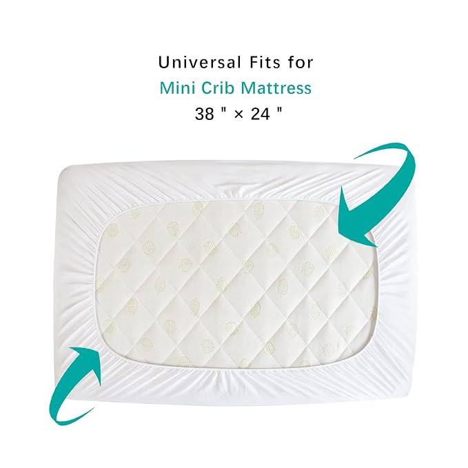 Mini Crib Mattress Protector 38" x 24" Sheets Fitted Waterproof Mini Crib - Image 2