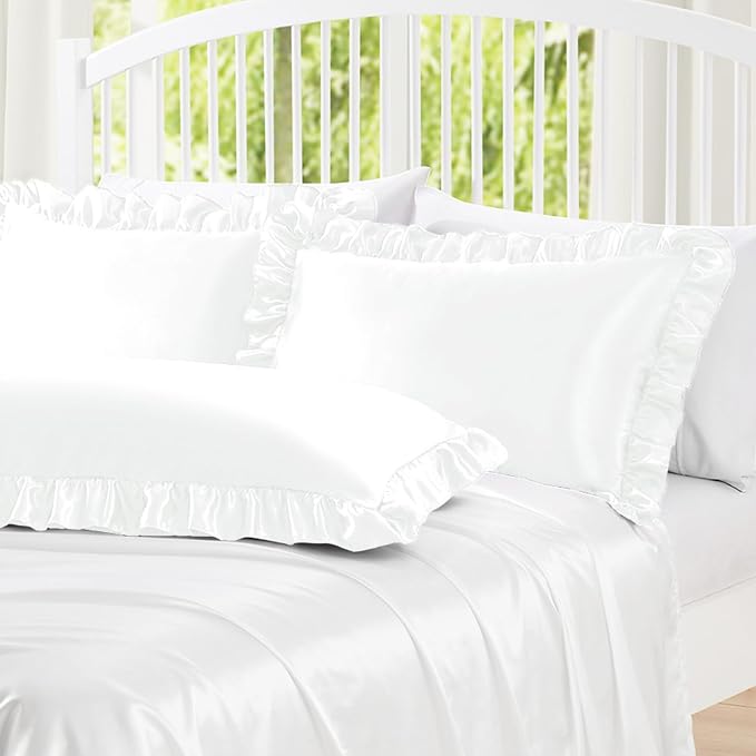 Homiest Ruffle Satin Body Pillow Cover, Silky Satin Body Pillowcase - Image 2