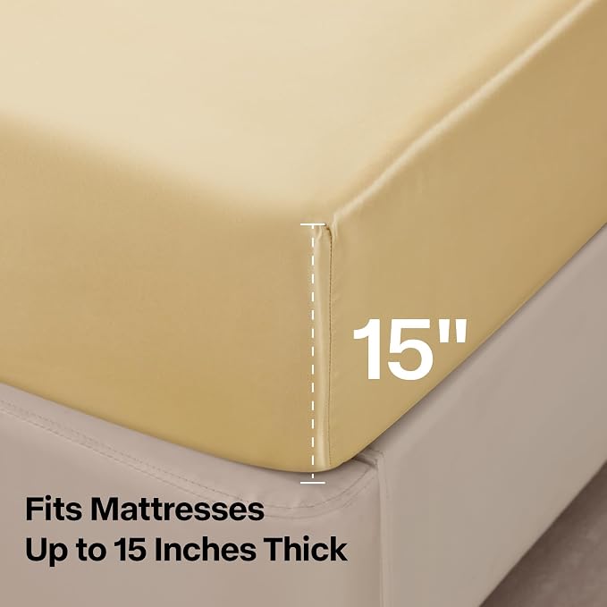 BEDELITE California King Sheets Set, Luxury Soft Champagne Satin Sheets - Image 5