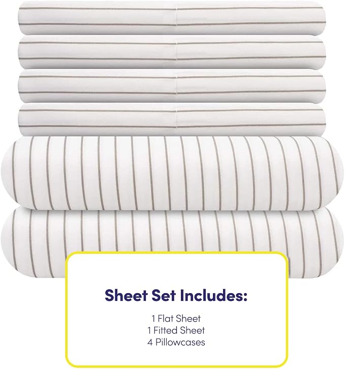 Queen Sheets Pinstripe White - Image 4