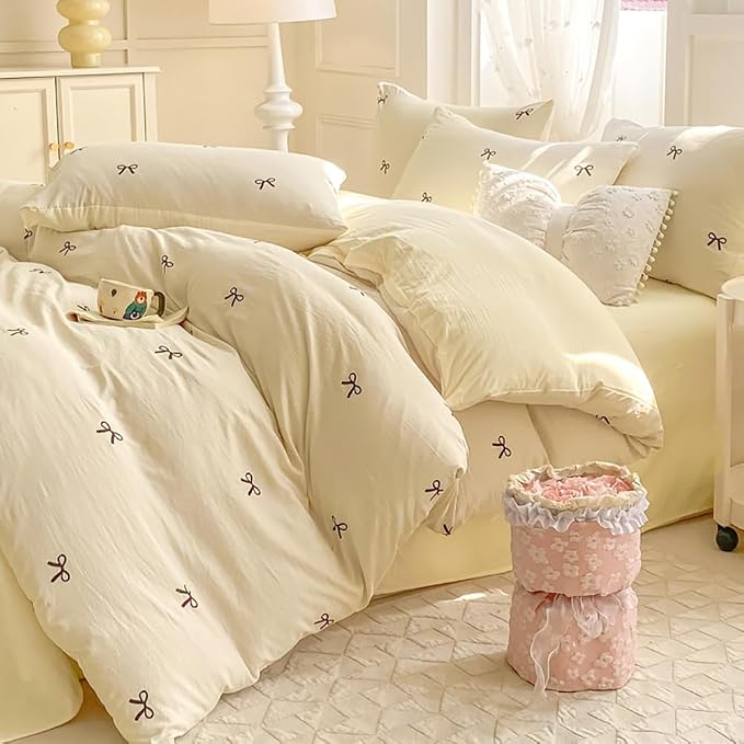 Nayoroom Bow Duvet Cover Queen Size Reversible Aesthetic Duvet Cover 3 Pieces - Image 4