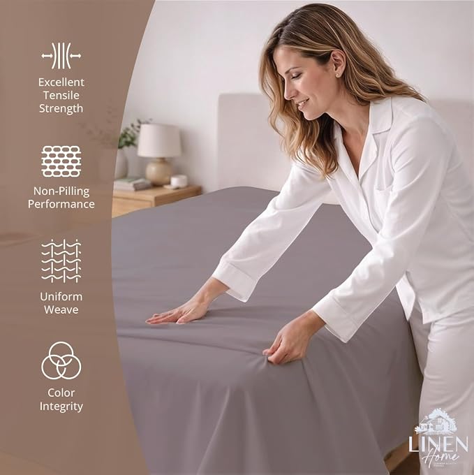 Linen Home 100% Cotton Percale 1 Flat Sheet, Full Size - Image 2