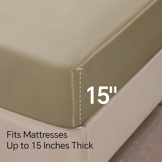 BEDELITE California King Sheets Set, Luxury Soft Taupe Satin Sheets - Image 6