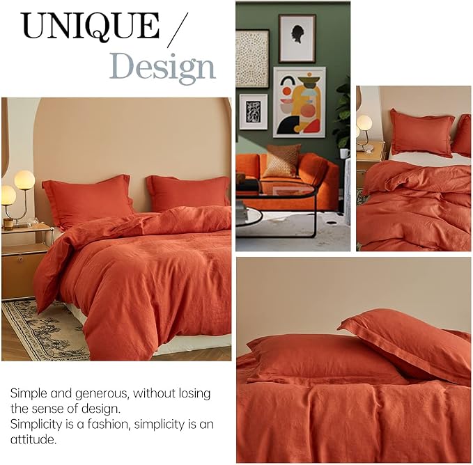 Simple&Opulence 100% Linen Duvet Cover Set 3pcs Basic Style Natural French - Image 4