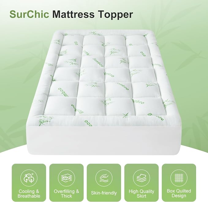 Twin Size Mattress Topper Viscose Derived from Bamboo, Soft Thick Pillow Top - Image 4