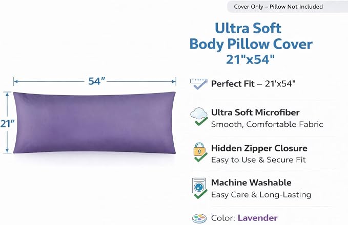 Evolive Ultra Soft Microfiber Body Pillow Cover/Pillowcases 21"x54" - Image 2