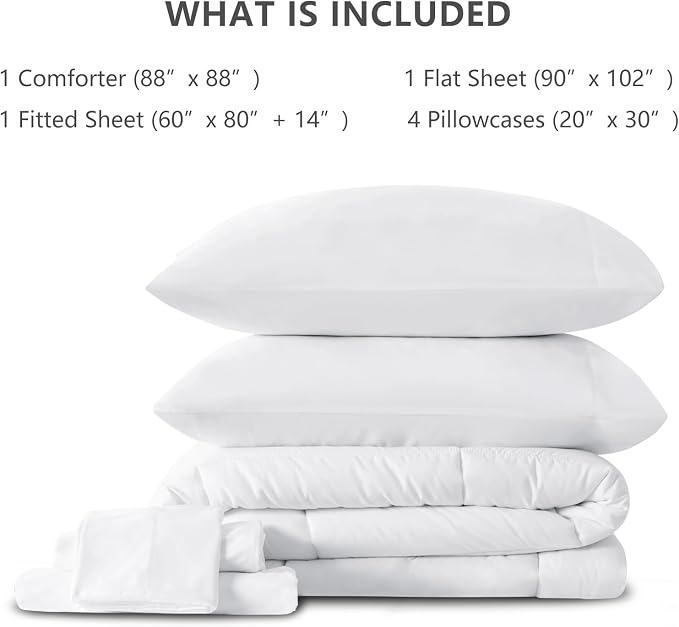 CozyLux Queen Comforter Set White, 7 Pieces Bed in a Bag, All Season Bedding - Image 6
