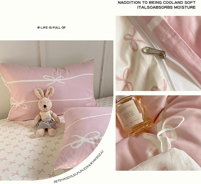 Nayoroom Pink Bow Duvet Cover Queen Size Kids Girls Cute Coquette Bedding Set 3 - Image 7